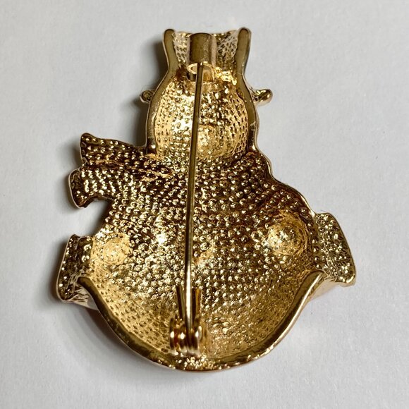 Vintage Snowman Christmas Pin Brooch Enamel Crystal LET IT SNOW Cute Holiday - Picture 4 of 7